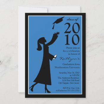 Trendy Blue & Black Graduation Invitation by celebrateitinvites at Zazzle