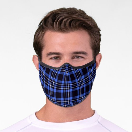 Trendy Blue Black Tartan Plaid Pattern Premium Face Mask