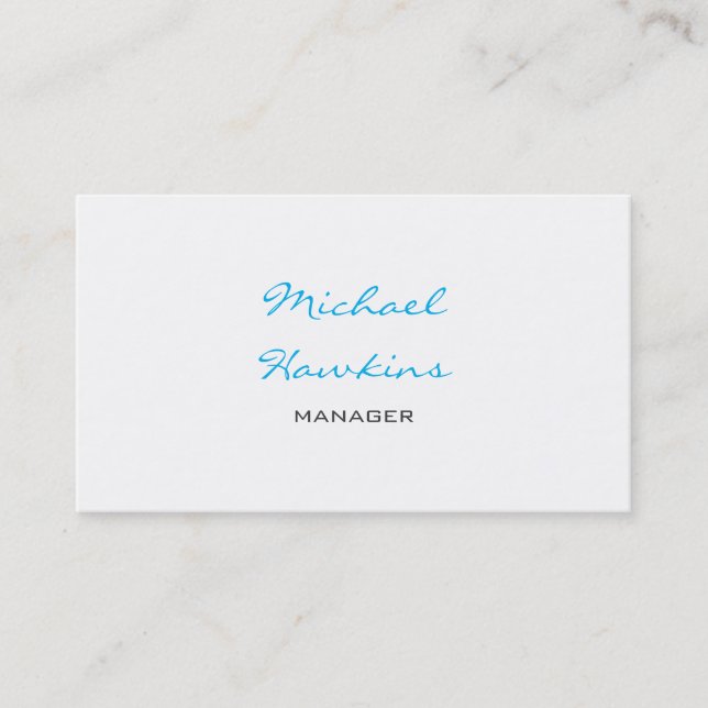 Trendy Blue Black White Contemporary Manager Business Card (Front)