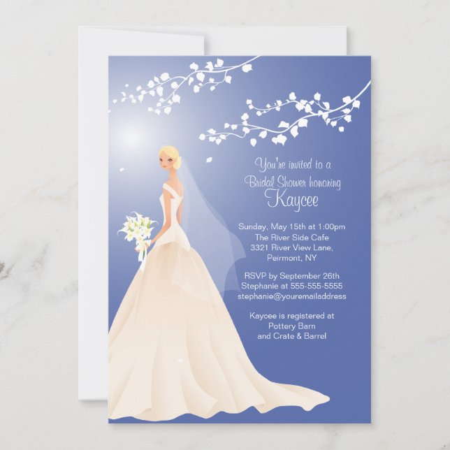 Trendy Blue BLONDE Bride Bridal Shower Invite (Front)