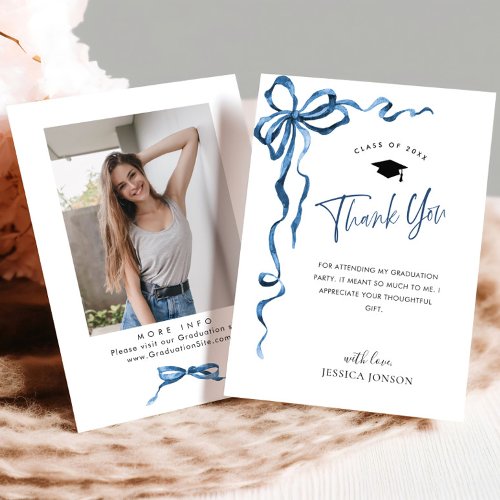 Trendy Blue Bow Coquette PHOTO Graduation