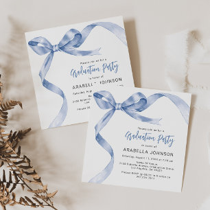 Trendy Blue Bow Graduation Party Invitation