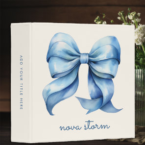Trendy Blue Bow Personalized With Name Monogram 3 Ring Binder