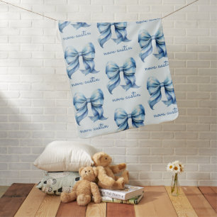 Trendy Blue Bow Personalized With Name Monogram Baby Blanket