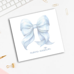 Trendy Blue Bow Personalized With Name Monogram Post-it Notes