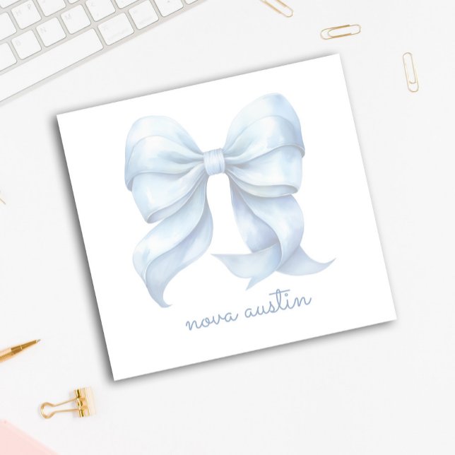 Trendy Blue Bow Personalized With Name Monogram Post-it Notes (Creator Uploaded)