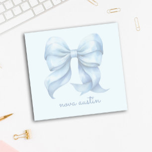 Trendy Blue Bow Personalized With Name Monogram Post-it Notes
