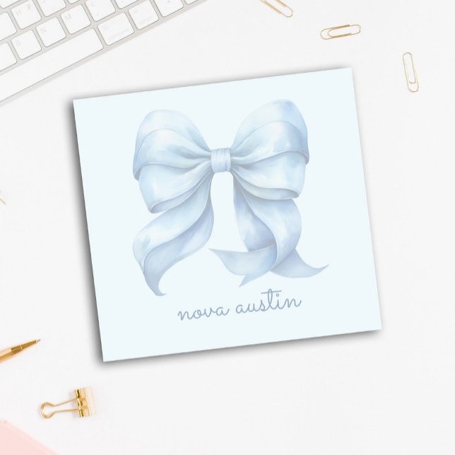 Trendy Blue Bow Personalized With Name Monogram Post-it Notes (Creator Uploaded)