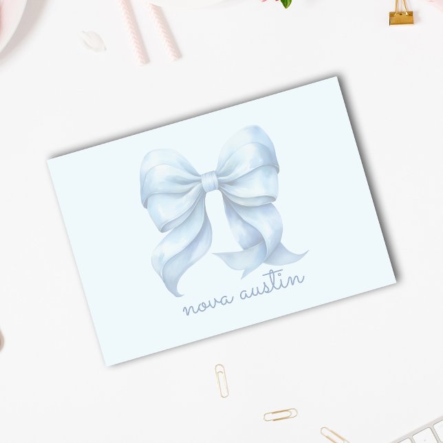 Trendy Blue Bow Personalized With Name Monogram Post-it Notes (Creator Uploaded)