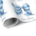 Trendy Blue Bow Personalized With Name Monogram Wrapping Paper<br><div class="desc">Elevate your gift-giving with our Trendy Blue Bow Personalized Wrapping Paper, where classic charm meets contemporary design. This wrapping paper features a beautifully illustrated watercolor bow, capturing the essence of the trendy coquette aesthetic. The personalized name monogram adds a bespoke touch, making each gift you wrap truly unique and memorable....</div>