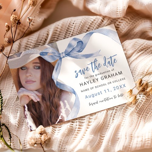 Trendy Blue Bow Photo Graduation