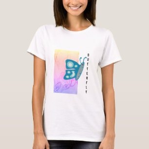 Trendy Blue Butterfly with Pattern Abstract T-Shirt