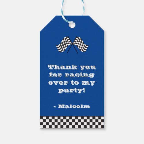 Trendy Blue Checkered Racing Gift Tags