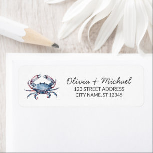 Trendy Blue Coastal  Crab Nautical Return Address Label