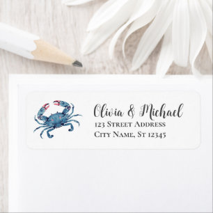 Trendy Blue Coastal  Crab Nautical Return Address Label