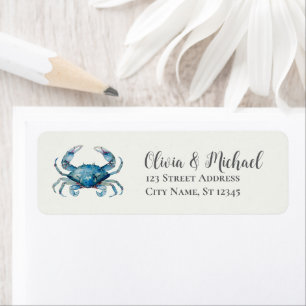 Trendy Blue Coastal Crab Nautical Return Address Label