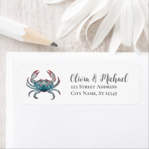 Trendy Blue Coastal  Crab Nautical Return Address Label