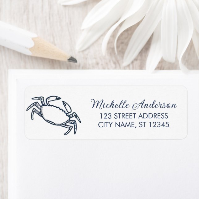 Trendy Blue Crab Nautical Return Address Label (Insitu)