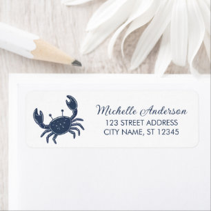 Trendy Blue Crab Nautical Return Address Label