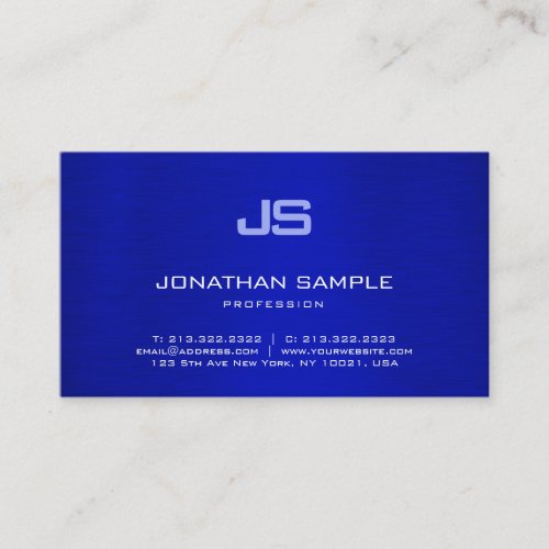Trendy Blue Design Minimalist Monogram Elegant Business Card