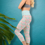 Trendy Blue Donut with Sprinkles Modern Cute Fun Capri Leggings<br><div class="desc">Modern and trendy,  donuts are everywhere!  This cute,  whimsical design features my blue frosted doughnut with sprinkles that was hand painted in watercolors on a light pink background.</div>