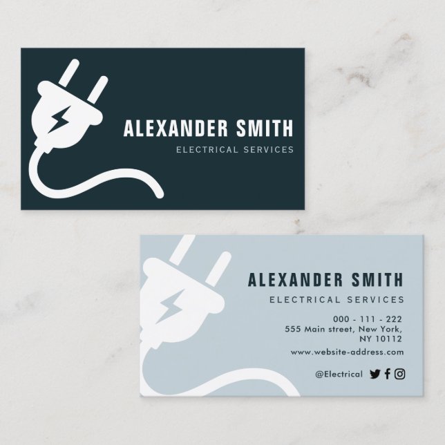 Trendy blue electrical services business card (Front/Back)