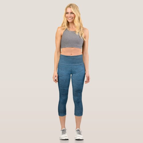 Trendy blue faux distressed leather yoga pants