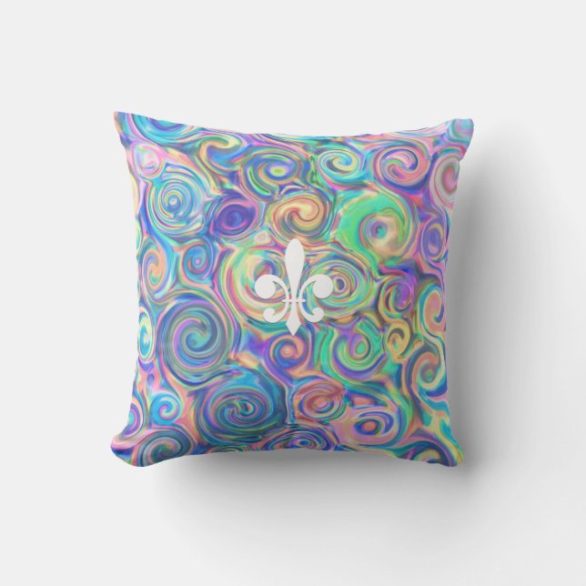 Trendy Blue Fleur-De-Lis Design Throw Pillow (Front)