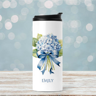 Trendy Blue Floral Bridesmaid Proposal Thermal Tumbler