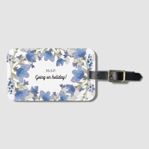 Trendy blue floral girly holiday luggage tag