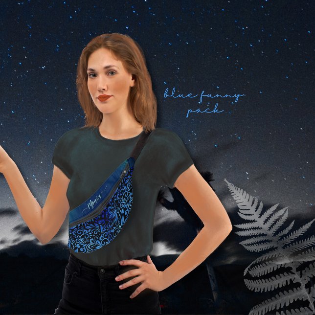 Trendy Blue Floral Gradient Pattern Name  Fanny Pack (Trendy Blue Floral Gradient Pattern Name Fanny Pack)