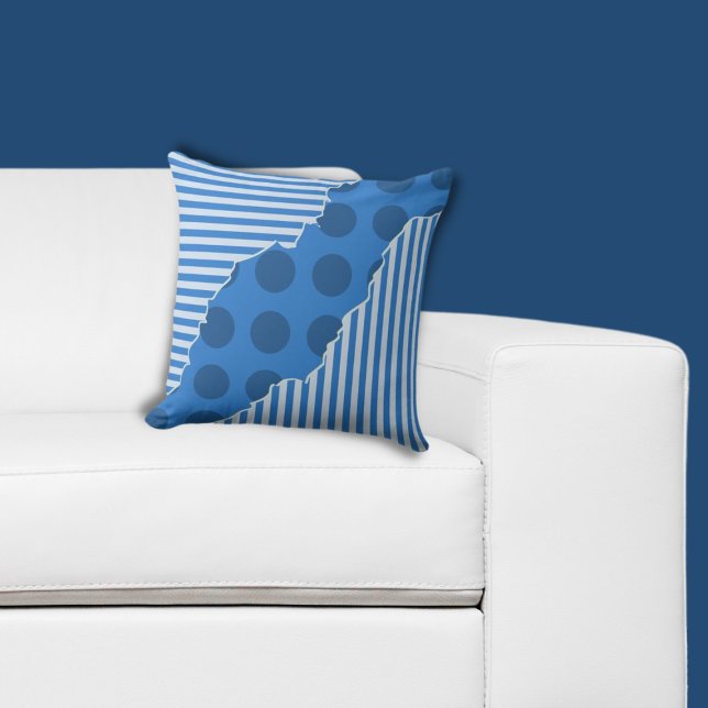 Trendy Blue Geometric Layered Stripes & Dots Throw Pillow (Trendy Blue Geometric Layered Stripes & Dots Throw Pillow)
