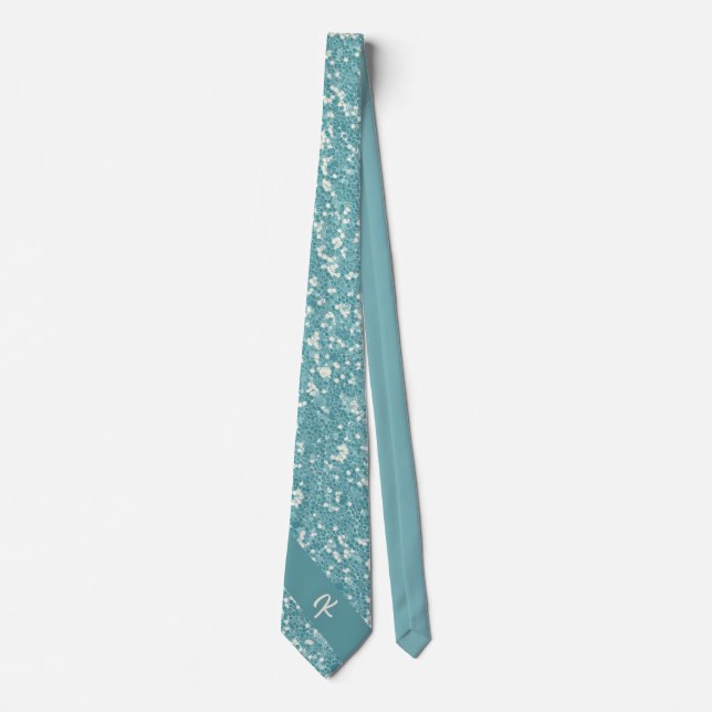 Trendy Blue Glitter Monogram Stylish Chic Neck Tie (Front)