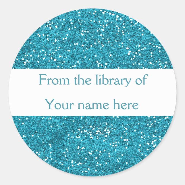 Trendy Blue Glitter Personalized Bookplates (Front)