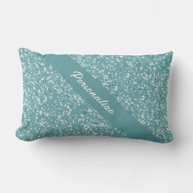 Trendy Blue Glitter Personalized Stylish Chic Lumbar Pillow (Front)