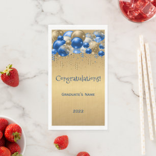 Trendy Blue Gold Balloons Graduation Paper Guest Towels