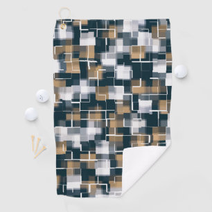 Trendy Blue Gold Brown Black White Plaid Golf Towel