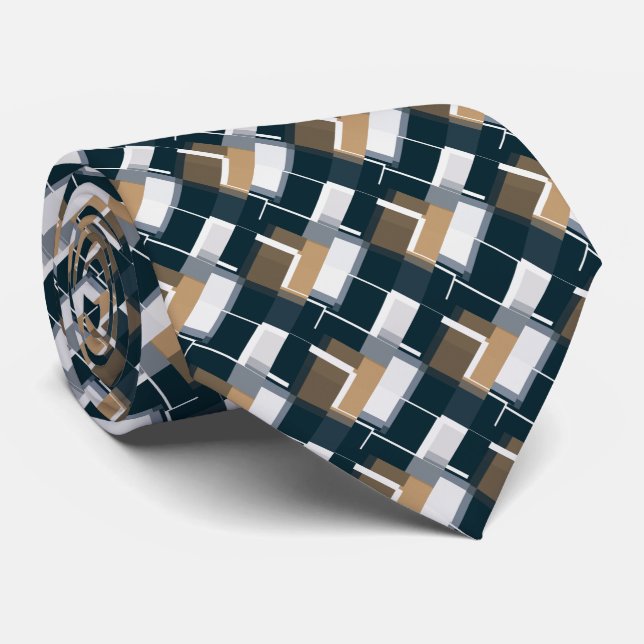 Trendy Blue Gold Brown Black White Plaid  Neck Tie (Rolled)