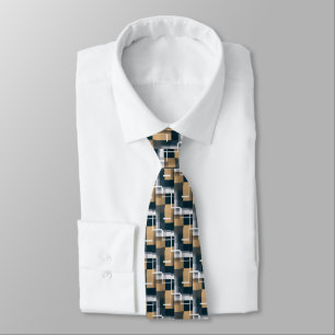 Trendy Blue Gold Brown Black White Plaid Neck Tie