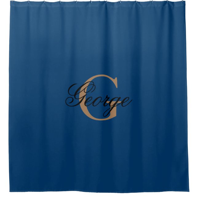 Trendy Blue Gold Stylish Monogram Modern Shower Curtain (Front)