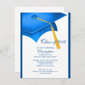 Trendy Blue Grad Cap Graduation Party Invitation (Front/Back)