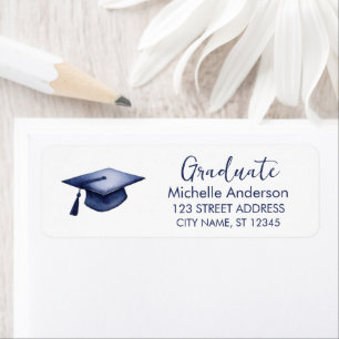 Trendy Blue Graduation Return Address Label