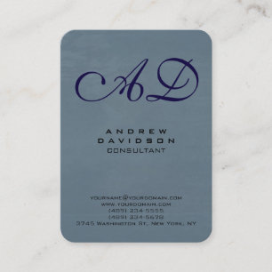 Trendy Blue Gray Handwriting Script Monogram Business Card