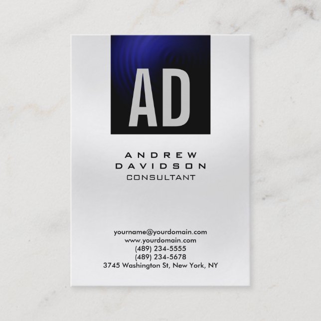 Trendy Blue Gray Monogram Consultant Business Card (Front)