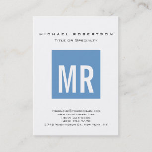 Trendy Blue-Gray Monogram White Business Card