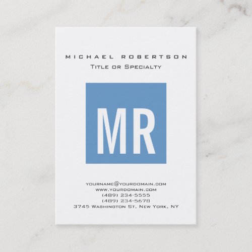 Trendy Blue_Gray Monogram White Business Card