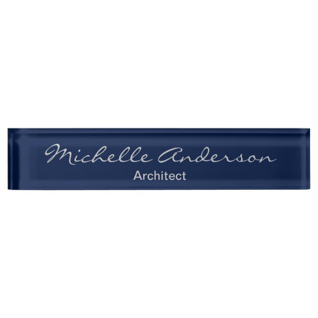 Trendy Blue Gray Script Architect Nameplate (Front)