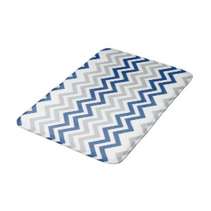 Trendy Blue Gray White Chevron Pattern Bathroom Mat