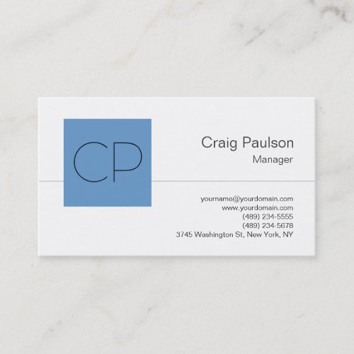 Trendy Blue Gray White Monogram Business Card