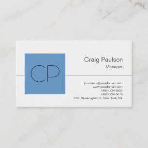 Trendy Blue Gray White Monogram Business Card